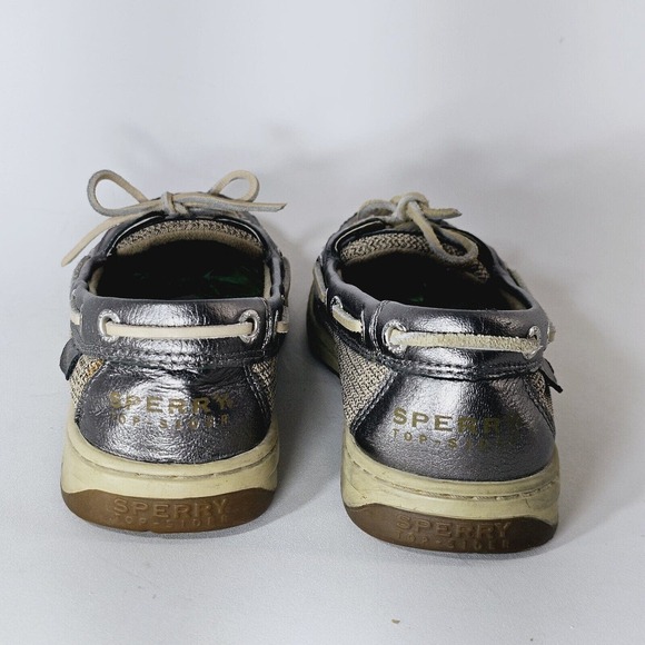 Sperry Top Sider Angelfish Boat Shoe Women's‎ 7.5 Metallic Pewter Leather Preppy - Picture 3 of 6
